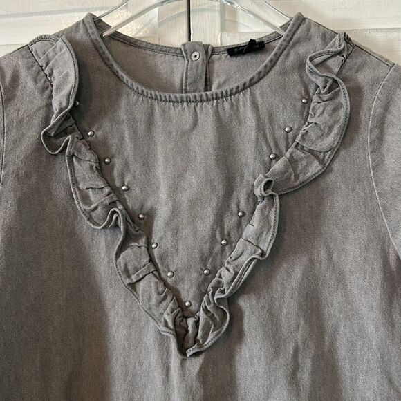 Ikks Gray Drop Waist Dress with Ruffle Accents - Size 14 Teens - Picture 5 of 14